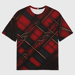 Мужская футболка оверсайз Тёмно-красная диагональная клетка