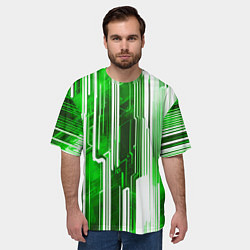 Футболка оверсайз мужская Киберпанк полосы белый и зелёный, цвет: 3D-принт — фото 2