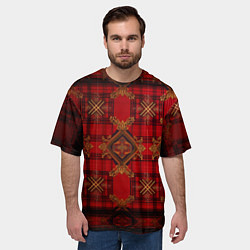 Футболка оверсайз мужская Красная шотландская клетка royal stewart, цвет: 3D-принт — фото 2