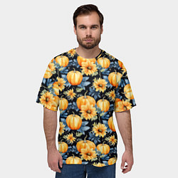 Футболка оверсайз мужская Паттерн тыквы и цветы, цвет: 3D-принт — фото 2