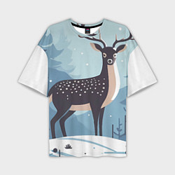 Мужская футболка оверсайз Зимняя сказка олень в лесу