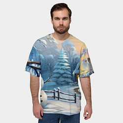 Футболка оверсайз мужская Новый год и снеговик, цвет: 3D-принт — фото 2