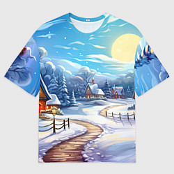 Мужская футболка оверсайз Новогоднее настроение пейзаж