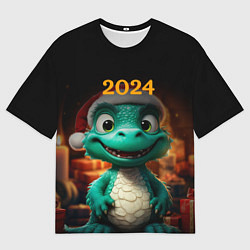 Мужская футболка оверсайз Зеленый дракон 2024