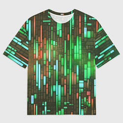 Футболка оверсайз мужская Неоновые полосы зелёные, цвет: 3D-принт