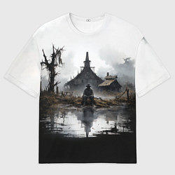 Мужская футболка оверсайз Изба на болоте