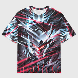 Футболка оверсайз мужская Киберпанк адский скелет красный, цвет: 3D-принт