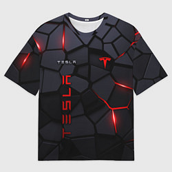 Мужская футболка оверсайз Tesla - плиты с эффектом свечения