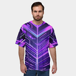 Футболка оверсайз мужская Фиолетовые неон полосы киберпанк, цвет: 3D-принт — фото 2