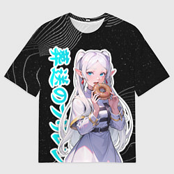 Футболка оверсайз мужская Фрирен кушает пончик, цвет: 3D-принт