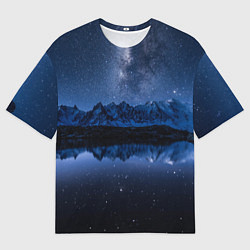 Мужская футболка оверсайз Галактическая зимняя ночь в горах