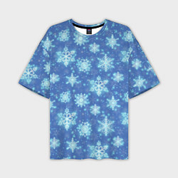 Мужская футболка оверсайз Pattern with bright snowflakes