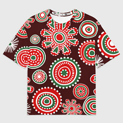 Мужская футболка оверсайз Новогодний принт красный