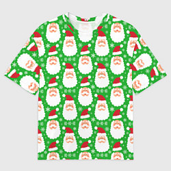 Футболка оверсайз мужская Дед Мороз на зеленом фоне, цвет: 3D-принт