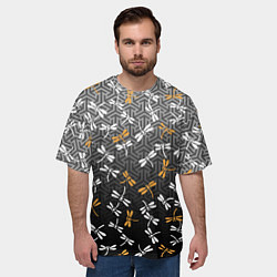 Футболка оверсайз мужская Стрекозы поверх графики, цвет: 3D-принт — фото 2