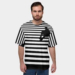 Футболка оверсайз мужская Силуэт на чёрно белом полосы, цвет: 3D-принт — фото 2