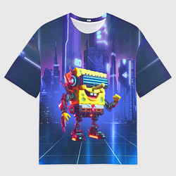 Футболка оверсайз мужская Губка Боб - киберпанк - нейросеть, цвет: 3D-принт