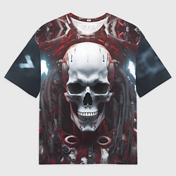Футболка оверсайз мужская Киберпанк череп с дреддами, цвет: 3D-принт