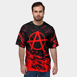 Футболка оверсайз мужская Анархия красные абстрактные краски, цвет: 3D-принт — фото 2