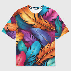 Футболка оверсайз мужская Перья паттерн - нейросеть, цвет: 3D-принт