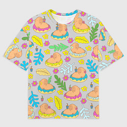 Мужская футболка оверсайз Семья капибар на отдыхе