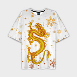 Футболка оверсайз мужская Золотой дракон в снежинках, цвет: 3D-принт
