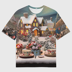 Мужская футболка оверсайз Объемные новогодние домики