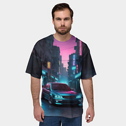 Футболка оверсайз мужская Автомобиль на закате дня, цвет: 3D-принт — фото 2