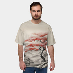 Футболка оверсайз мужская Красное дерево у реки, цвет: 3D-принт — фото 2
