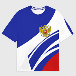Мужская футболка оверсайз Герб России на абстрактных полосах
