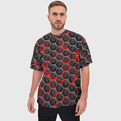 Футболка оверсайз мужская Красные узоры шестиугольник, цвет: 3D-принт — фото 2