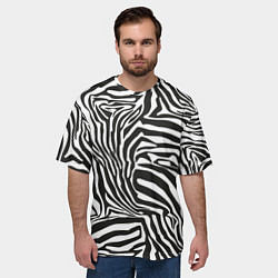 Футболка оверсайз мужская Шкура зебры черно - белая графика, цвет: 3D-принт — фото 2