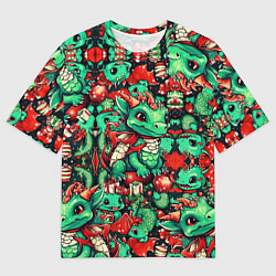 Мужская футболка оверсайз Зелёный деревянный дракончик