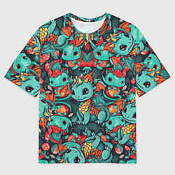 Футболка оверсайз мужская Драконы с ёлками, цвет: 3D-принт