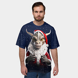 Футболка оверсайз мужская Дракон в костюме Санты, цвет: 3D-принт — фото 2