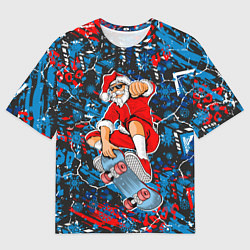 Футболка оверсайз мужская Санта Клаус на скейтборде, цвет: 3D-принт