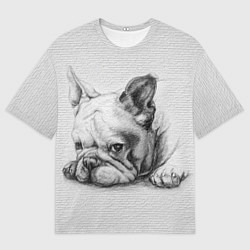 Футболка оверсайз мужская Французский бульдог чб рисунок на стене, цвет: 3D-принт