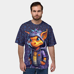 Футболка оверсайз мужская Дракончик и снежинки, цвет: 3D-принт — фото 2