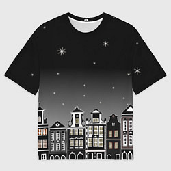 Мужская футболка оверсайз Ночной город и звездное небо