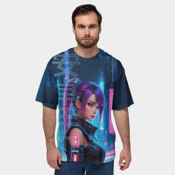 Футболка оверсайз мужская Девушка с пурпурной челкой, цвет: 3D-принт — фото 2