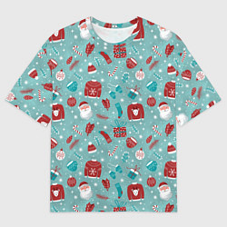 Мужская футболка оверсайз Праздничный новогодний узор