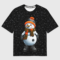 Футболка оверсайз мужская Снеговик и снежинки, цвет: 3D-принт