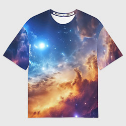Футболка оверсайз мужская Оранжевая небула космос, цвет: 3D-принт