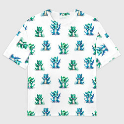 Мужская футболка оверсайз Дракончики зеленые и синие - паттерн акварельный