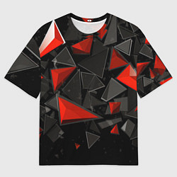 Мужская футболка оверсайз Черные и красные треугольные частицы