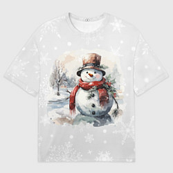 Футболка оверсайз мужская Снеговик во дворе, цвет: 3D-принт