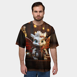 Футболка оверсайз мужская Белый новогодний дракон, цвет: 3D-принт — фото 2