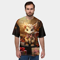 Футболка оверсайз мужская Белый новогодний дракон с подарками, цвет: 3D-принт — фото 2