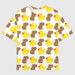 Мужская футболка оверсайз Капибара с желтой уткой