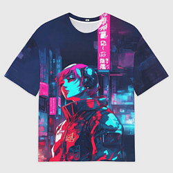 Мужская футболка оверсайз Девушка в неоном свете